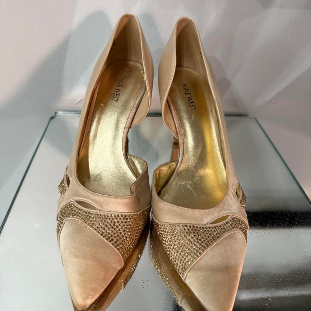 Nine West Women Champagne Gold Rhinestone d'Orsay Pointed Toe Heels Size 10M